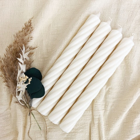 Stabkerzen RUSTIC TWIST | 4er Set | wollweiß