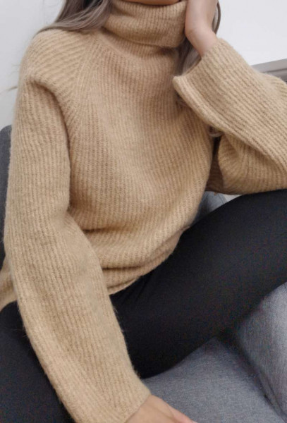 Oversize Rollkragen Pullover MAMA BEAR aus Italien | beige